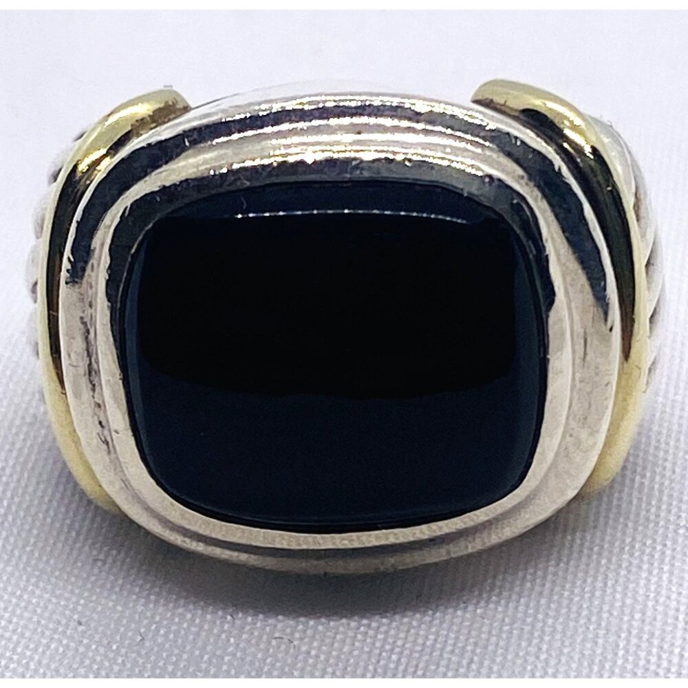 David Yurman Sterling Silver 14k 585 Onyx Ring Size 4.5